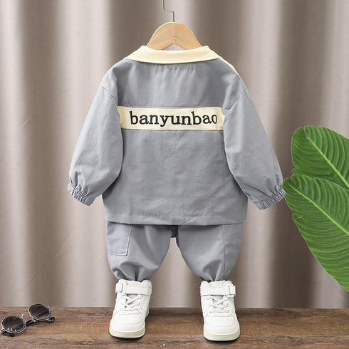Spring and Autumn Boys Long Sleeve Suit Cardigan Two-Piece Set