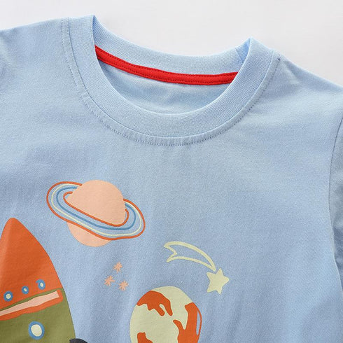 Summer Boys Rocket Print Short Sleeve