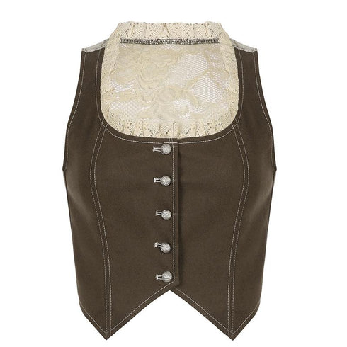 Lace Stitched Vest With Perspective Irregular Hem