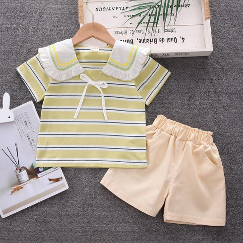 Girls Summer Short Sleeve Shorts Two-Piece Set