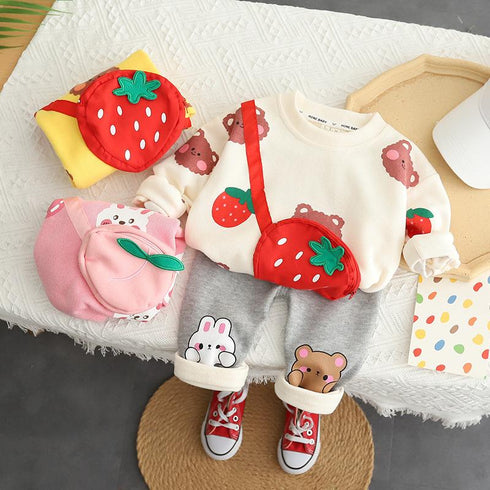 Round Neck Bear Rabbit Sweater Long Sleeve Suit With Zipper Bag