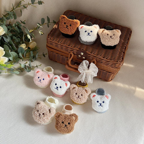 Baby boat socks spring and autumn bear children's anti-skid floor socks anti-heel newborn baby socks (two pairs)