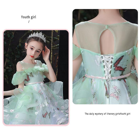 Girl's Princess Dress Green Pengpeng Fairy Dress Catwalk Dress Flower Girl Dress
