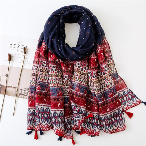 Small Fresh Cotton and Hemp Scarf Bohemian Printed Scarf