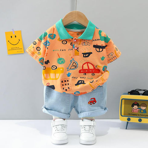 Fashion Polo Shirt, Jeans, 2-piece Set Of Automobile Denim Shorts