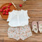Small Fresh Fly Sleeve Open Button Top + Small Floral Shorts Two-piece Set