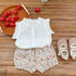 Small Fresh Fly Sleeve Open Button Top + Small Floral Shorts Two-piece Set