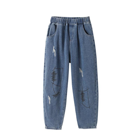 Spring And Autumn Children's Printed Broken Jeans