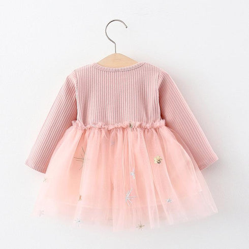 Baby Girl Dress Long Sleeve Mesh Stitching Princess Dress Sweet And Cute