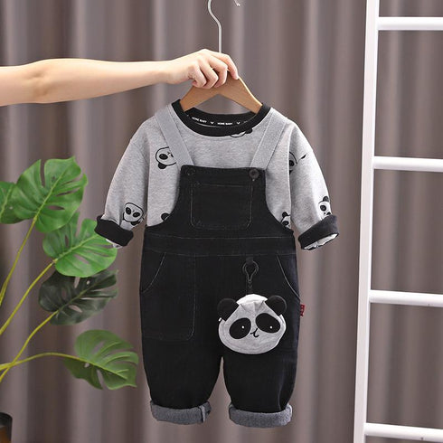 Spring and Autumn Boys Leisure Straps Two-Piece Set