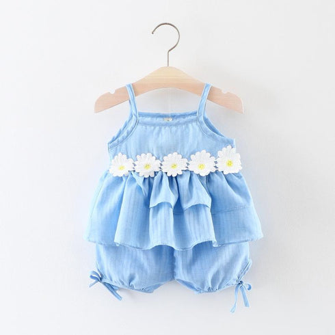 Summer New Baby Girl Two-piece Waist Flower Vest Set
