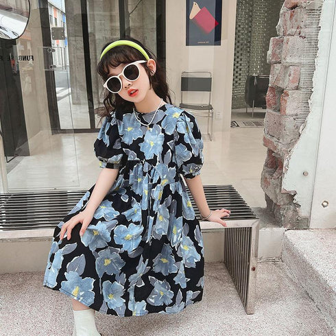 Floral Dress Foreign Style Bubble Sleeve Children's Princess Dress