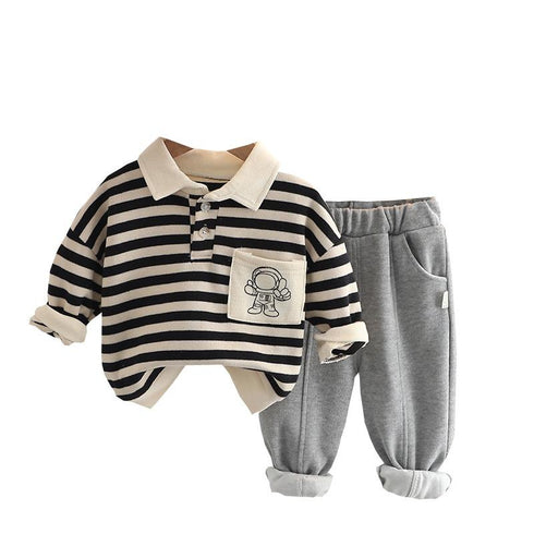 Boy's Spring and Autumn Shirt Two-Piece Set
