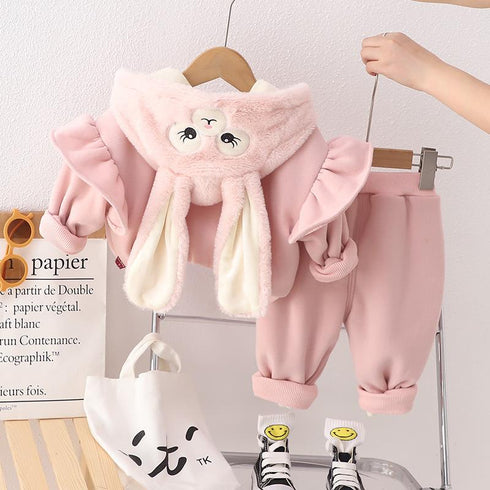 Winter girls plus velvet hooded long sleeve suit