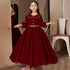New Year's Christmas Dress Birthday Red Long Sleeve Velvet Princess Paggy Dress
