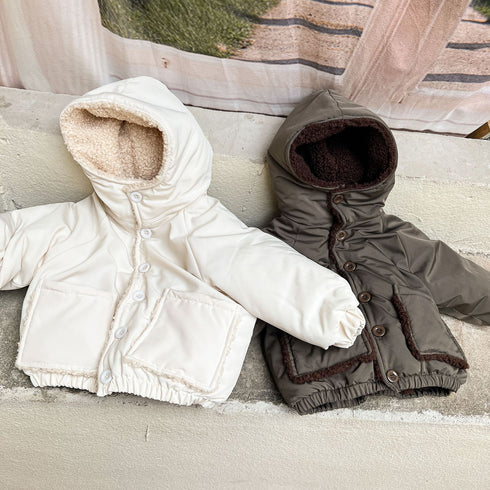 Children's cotton-padded jacket with velvet padded hooded cotton-padded jacket