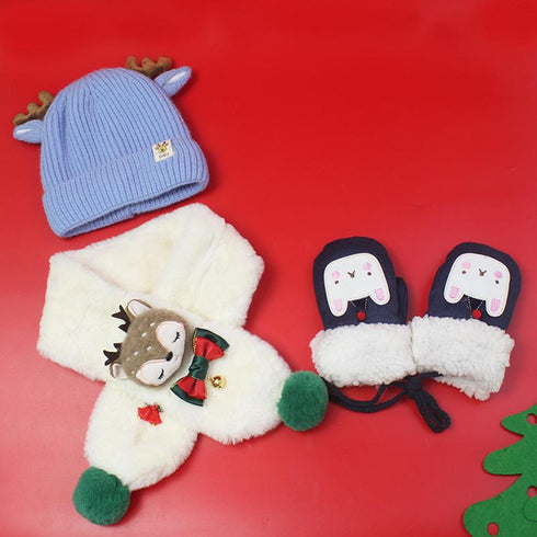 Children's Set of Christmas Scarf, Gloves and Beanie