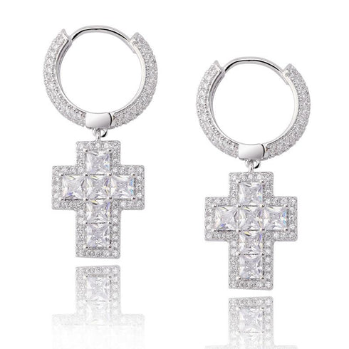 Hip Hop Short Cross Earrings for Men and Women Full of Zircon