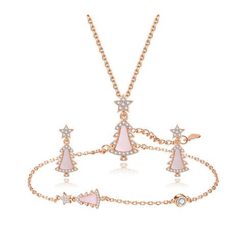 Sterling Silver Powder Shell Christmas Tree Necklace Clambone Chain Bracelet Earrings