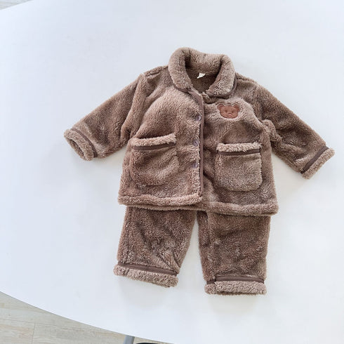 Children's Flannel Suit Baby's Autumn and Winter Bear Plush Pajamas Home Clothes