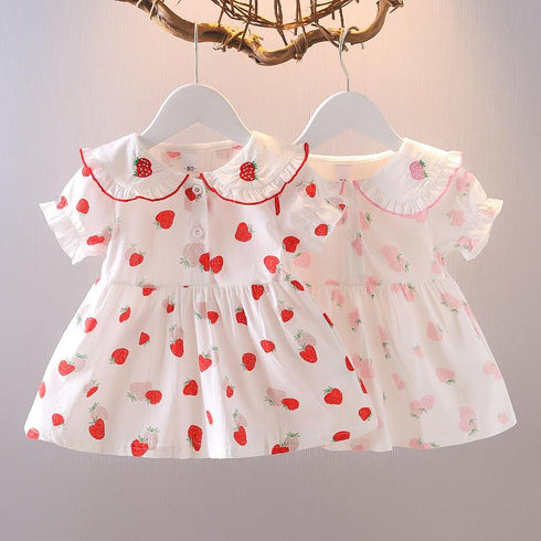Baby Girl Dress 2022 Summer New Girl Strawberry Embroidered Dress