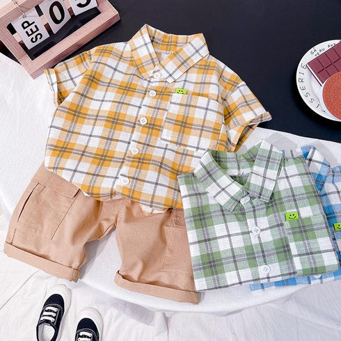Summer boy suit short sleeve shirt two-piece set