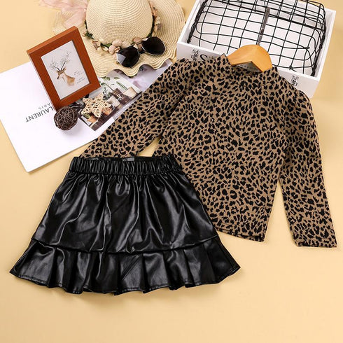 Spring and Autumn Girls Suit Top Skirt Two-Piece Set