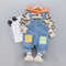 Children's Spring and Autumn Hoodie Denim Strap Pants Two-Piece Set