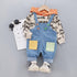 Children's Spring and Autumn Hoodie Denim Strap Pants Two-Piece Set