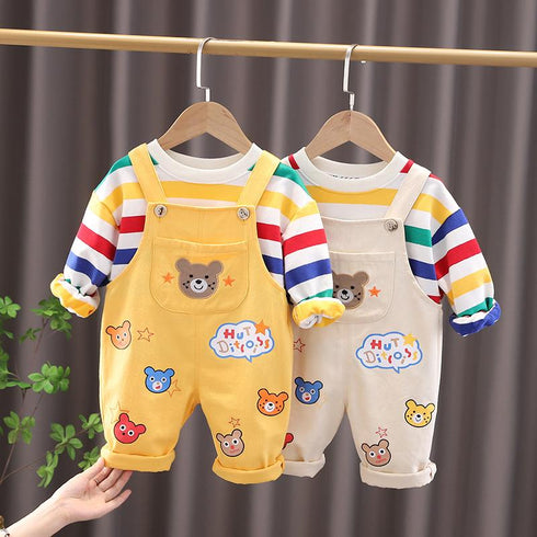 Striped Casual Sweater Bear Suspender Suit