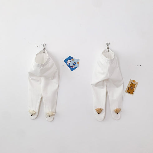 Baby white socks leggings baby simple cartoon bear head elastic pants