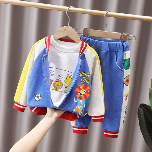 Spring and Autumn Boys Sports Baseball Suit Set of Three