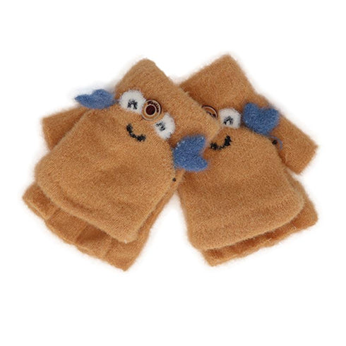 Little Crab Children's Half Finger Flip Writing Plush Knitted Gloves