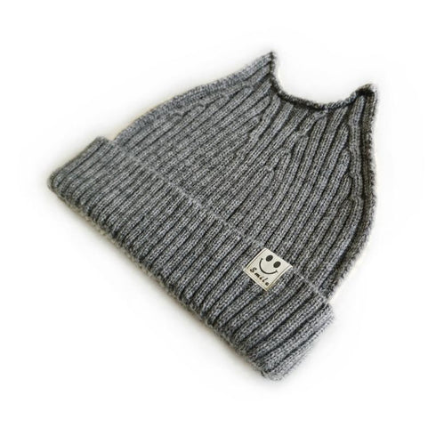 Cloth logo knit wool cap ears pointed flanging color matching hat 16.53-19.68 inches