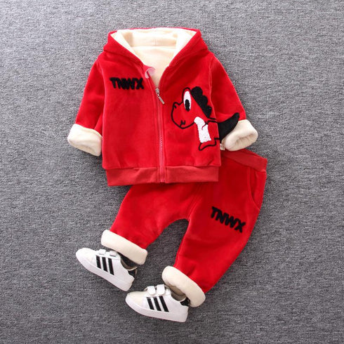 Autumn and winter boys plus velvet suit two-piece set