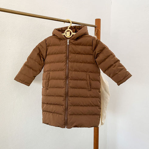 Winter children's light long hooded 90 white duck down warm down jacket