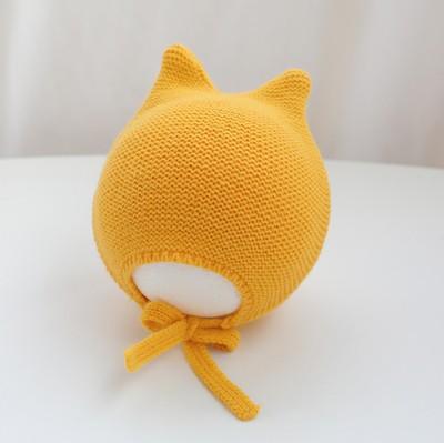 Spring and autumn super cute lace-up knitted pullover cap ear protection cap 16.9-18.8 inches