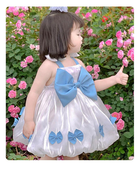 Girl's Bow Strap Dress Summer Girl's Summer Dress Paggy Princess Dress