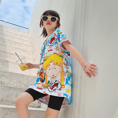 Girls' Cartoon Graffiti Short Sleeve T-shirt