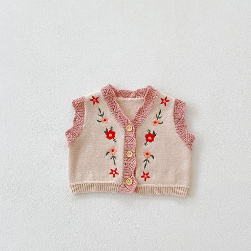 Spring and autumn baby girl embroidered waistcoat sweater