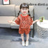 Girls Leopard Short Sleeve Shorts Two Piece Set