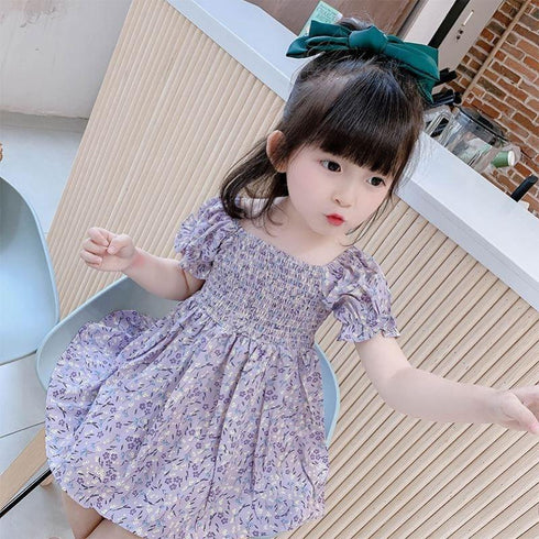 Girls Summer Bubble Sleeve Small Floral Princess Skirt