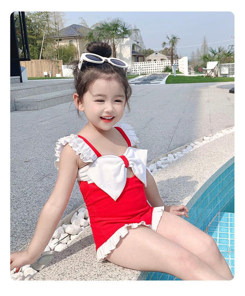Girl's One-Piece Swimsuit Girl's Strap Bow Swimsuit