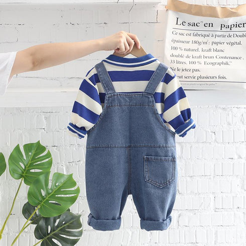 Spring and Autumn Boys Denim Straps Two-Piece Set