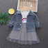 Casual Cowboy Coat Two Piece Set Baby Girl Round Neck Lace Dress Set