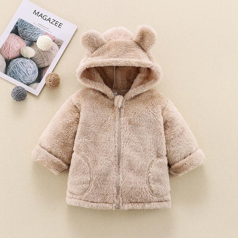 Children's winter plush Joker cardigan padded hooded coat