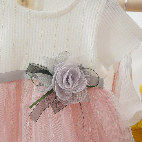 Summer New Girl Gauze Dress Rose Decoration Baby Dress