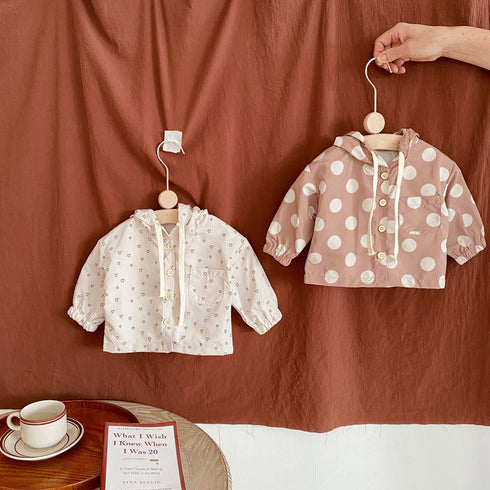 Spring and autumn love polka dot printed windproof sunscreen cardigan long sleeve thin hooded coat