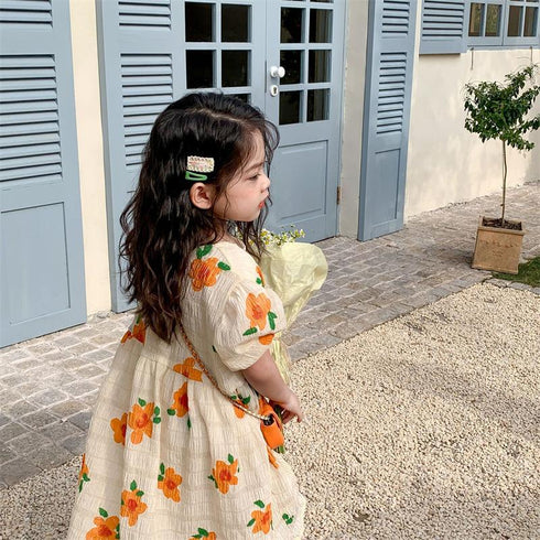 Girls' Flower Short Sleeved Dress