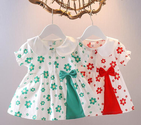 Summer Short Sleeve Bow Baby Girl Dress Girl Floral Princess Dress